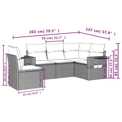 5-delige Loungeset met kussens poly rattan beige - thumbnail