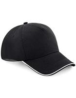 Beechfield CB25c Authentic 5 Panel Cap - Piped Peak - Black/Bright Royal - One Size - thumbnail