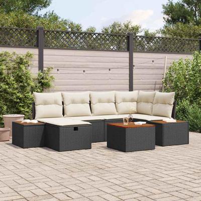 Tuinbankenset met kussen 7 pcs Zwart poly rattan