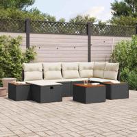 Tuinbankenset met kussen 7 pcs Zwart poly rattan - thumbnail