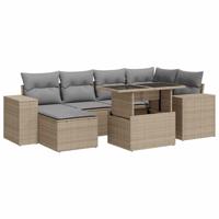 7-delige Loungeset met kussens poly rattan beige - thumbnail
