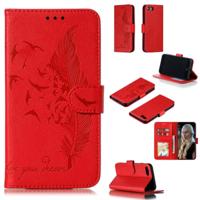 Feather patroon Litchi textuur horizontale Flip lederen draagtas met portemonnee & houder & kaartsleuven voor iPhone 8/7 (rood) - thumbnail
