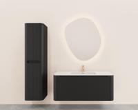 Onderkast Wiesbaden Sulora 120x48 cm Afgeronde Hoeken Geribbeld Met 1 Lade 1 Uitsparing Mat Zwart - thumbnail