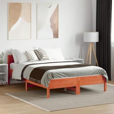 Bedframe met hoofdbord massief grenenhout wasbruin 120x190 cm