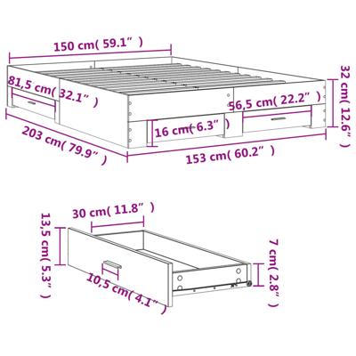 Bedframe met lades bewerkt hout zwart 150x200 cm