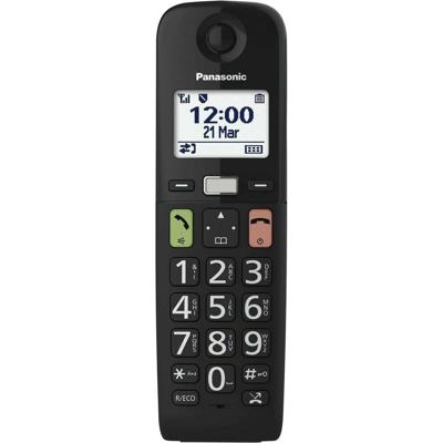 Panasonic KX-TGU112EXB Digitale telefoon, draadloos, met antwoordapparaat, basiseenheid en 2 handsets, lcd-display, grote toetsen, favoriete oproepen, compatibel met hoorapparaten, zwart