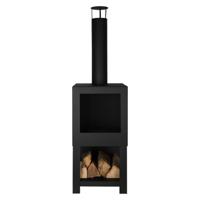 Esschert Design tuinhaard met houtopslag zwart ff410 - thumbnail