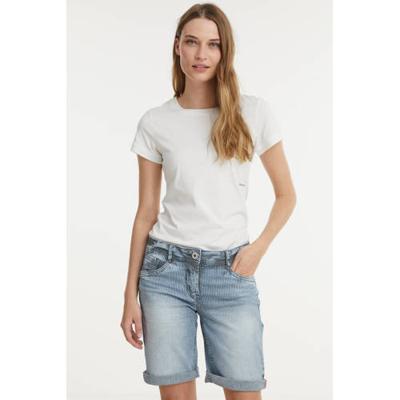 CECIL gestreepte straight fit bermuda jeans Scarlett lichtblauw