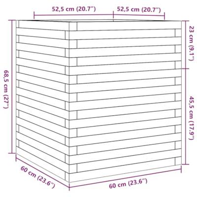 Plantenbak 60x60x68,5 cm massief grenenhout wasbruin