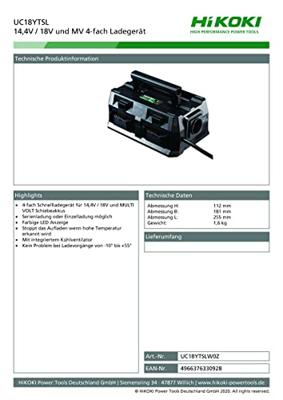Hikoki UC18YTSLW0Z Multilader 14,4 / 18 / Multi Volt voor 4 accu&apos;s - UC18YTSLW0Z
