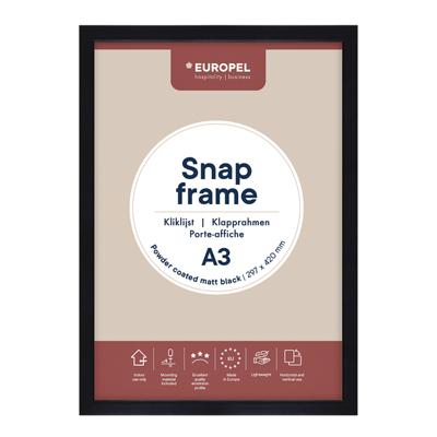 Europel clicklijst, lijst 25mm A3, mat zwart posterframe