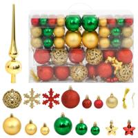 VidaXL 112-delige kerstballenset polystyreen rood groen en goudkleurig - thumbnail