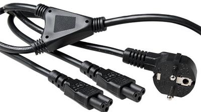 ACT Stroom splitskabel randaarde stekker CEE7/7 male (haaks) - 2 x C5 1,80 m ACT Stroom splitskabel randaarde stekker CEE7/7 male (haaks) - 2 x C5 1,80 m