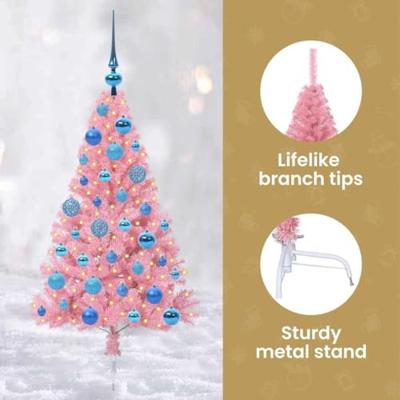 VidaXL Kunstmatig voorverlicht kerstboom met 150 led roze 120 cm pvc