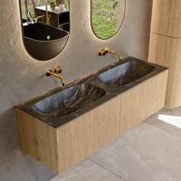 Mondiaz KURVE-DLUX 140 cm Onderkast Greeploos 2 Lades Zonder Deuren Oak, Wastafel Solid Surface Dubbel Lava 0 Kraangaten Zonder Spiegel (KRVSTS1402L0D0KD-Oak/Lav) - thumbnail