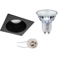 LED Spot Set - Pragmi Minko Pro - GU10 Fitting - Inbouw Vierkant - Mat Zwart - Verdiept - 90mm - Philips - MASTER 927 36D VLE - 4.9W - Warm Wit 2200K-2700K - DimTone Dimbaar - thumbnail