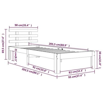 Bedframe massief hout wit 90x200 cm Bedframe massief hout wit 90x200 cm