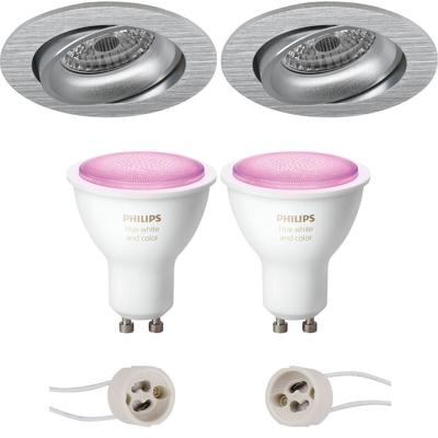 Philips Hue LED Spot Set GU10 - Mat Zilver - Kantelbaar - Ø82mm
