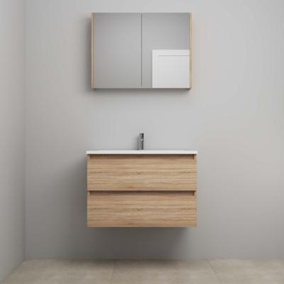On-Line Badkamermeubelset - 80 cm - Voorgemonteerd - Acryl Wastafel - 1 Kraangat - Spiegelkast - Eiken