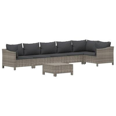 7-delige Loungeset met kussens poly rattan grijs