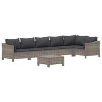 7-delige Loungeset met kussens poly rattan grijs - thumbnail