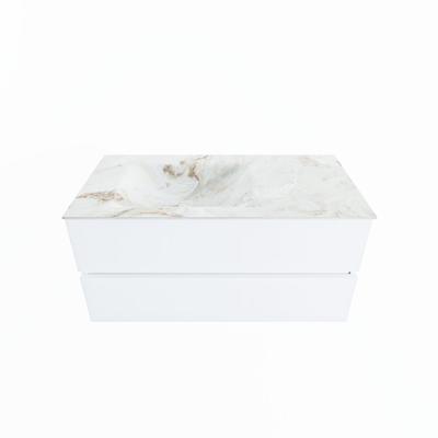 MONDIAZ VICA-DLUX 100cm badmeubel onderkast Talc 2 lades. Inbouw wastafel CLOUD links 1 kraangat, kleur Frappe.
