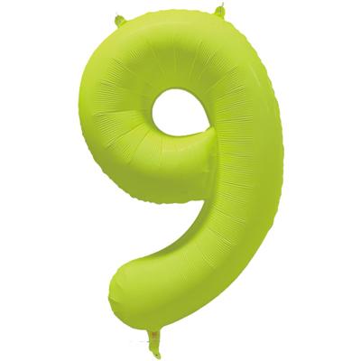 Folieballon Cijfer 9 Neon Geel (86cm)