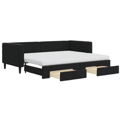 Slaapbank met onderschuifbed en lades 90x200 cm fluweel zwart