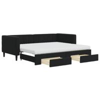 Slaapbank met onderschuifbed en lades 90x200 cm fluweel zwart - thumbnail