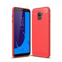 Geborsteld textuur Carbon Fiber schokbestendig TPU Case voor Galaxy J6 2018 (EU versie) (rood) - thumbnail