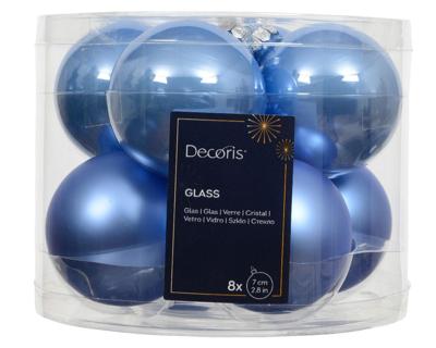Kerstballen glas d7 cm sky blauw 8 st Decoris - Decoris
