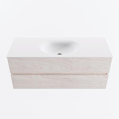 MONDIAZ VICA 120cm badmeubel onderkast Underlayment 2 lades. Wastafel MOON midden zonder kraangat, kleur Talc.