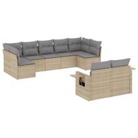 9-delige Loungeset met kussens poly rattan beige - thumbnail