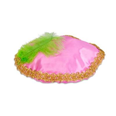 Pietbaret satijn roze met veer