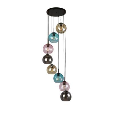 Searchlight 8-lichts hanglampMardi Gras II met meerder kleuren glas - 94008-8BK