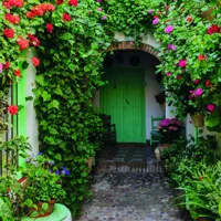 Alexsar Art Tuinschilderij bloemen deur 70x70cm - thumbnail