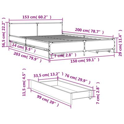 Bedframe met lades bewerkt hout grijs sonoma eiken 150x200 cm