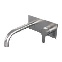 Inbouw wastafelmengkraan met gebogen uitloop, afdekplaat model D1 RVS geborsteld PVD - thumbnail