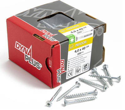 Dynaplus Unischroef/Spaanplaatschroef Verzinkt Platkop Deeldraad Torx TX20 4.0X40/24 | 200 stuks - 0281.01.25602 Dynaplus Unischroef/Spaanplaatschroef Verzinkt Platkop Deeldraad Torx TX20 4.0X40/24 | 200 stuks - 0281.01.25602