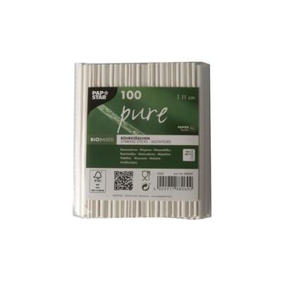 100 Roerstaafjes papier "pure" 11cm wit