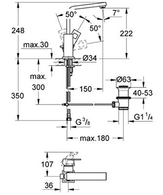 Grohe Eurocube Wastafelkraan Verhoogd Met Waste Chroom - thumbnail