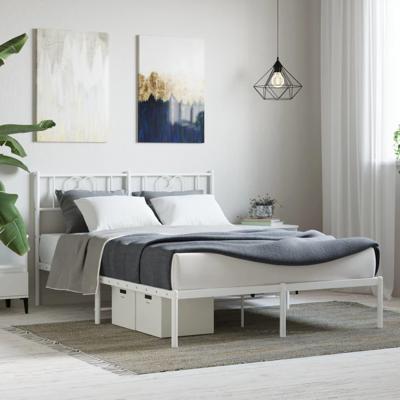 Bedframe met hoofdbord metaal wit 140x190 cm