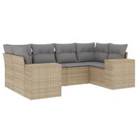 6-delige Loungeset met kussens poly rattan beige - thumbnail