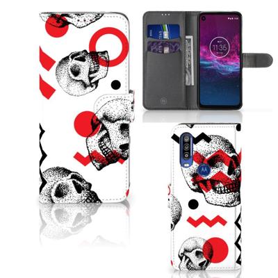 Telefoonhoesje met Naam Motorola One Action Skull Red