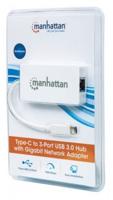 Manhattan 507608 USB Type C naar 3-Port Hub met Gigabit Ethernet-netwerkadapter USB 3.1 (G1) wit - thumbnail