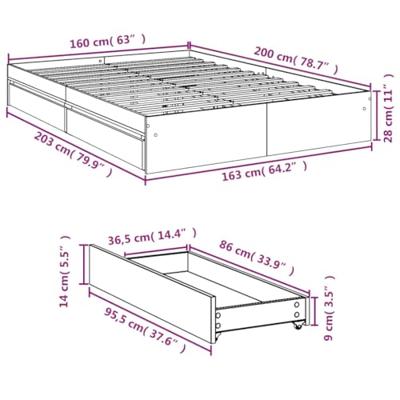 Bedframe met lades bewerkt hout sonoma eikenkleurig 160x200 cm