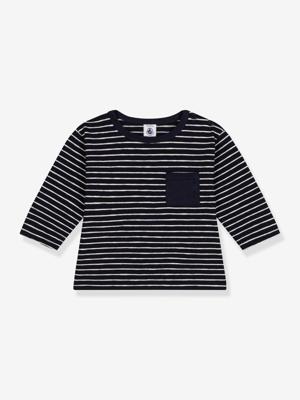Katoenen baby-T-shirt met lange mouwen van jersey PETIT BATEAU marineblauw, gestreept Katoenen baby-T-shirt met lange mouwen van jersey PETIT BATEAU marineblauw, gestreept