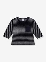 Katoenen baby-T-shirt met lange mouwen van jersey PETIT BATEAU marineblauw, gestreept - thumbnail