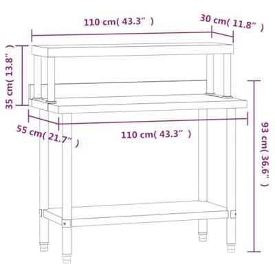 VidaXL Keukenwerktafel met bovenschap 110x55x120 cm roestvrij staal