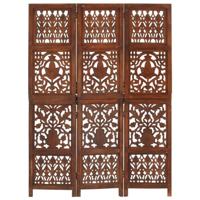 Kamerscherm 3 panelen handgesneden 120x165 cm mangohout bruin - thumbnail